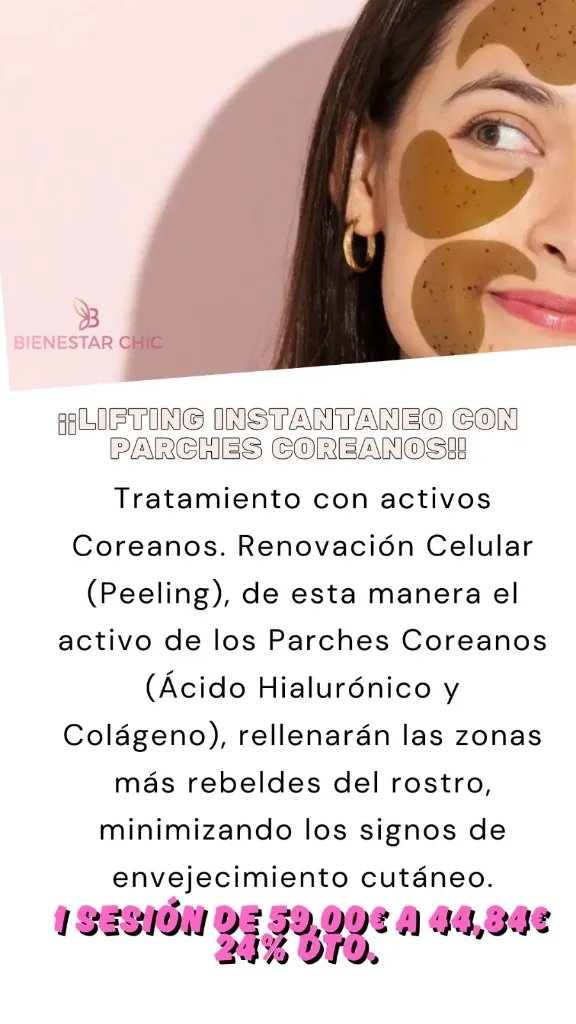 Lifting Instantáneo con Parches Coreanos Ácido Hialurónico Bienestar Chic Madrid