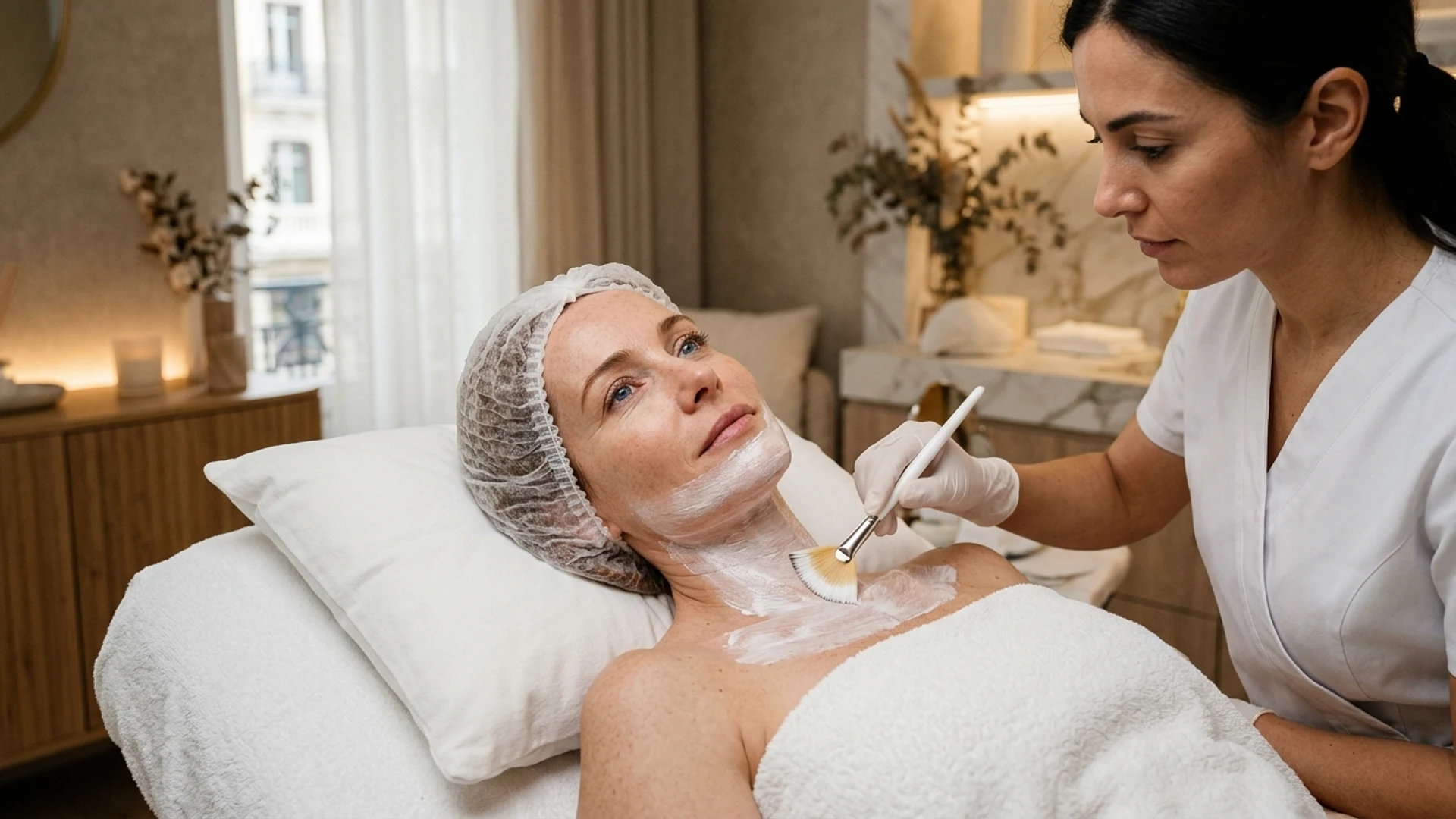 Marta Blanc en cabina de Bienestar Chic con tratamiento facial iluminador