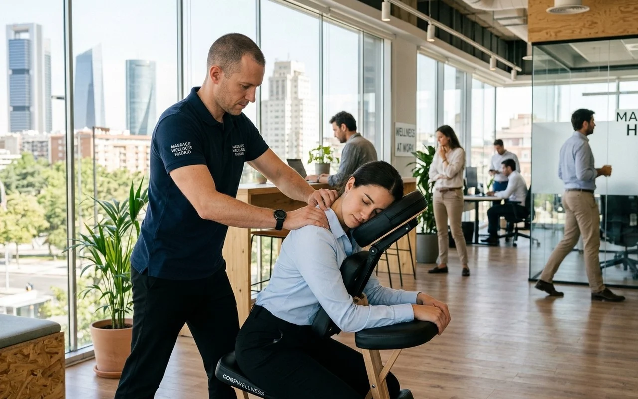 Masaje en silla ergonómica para empresas y oficinas en Madrid Bienestar Chic